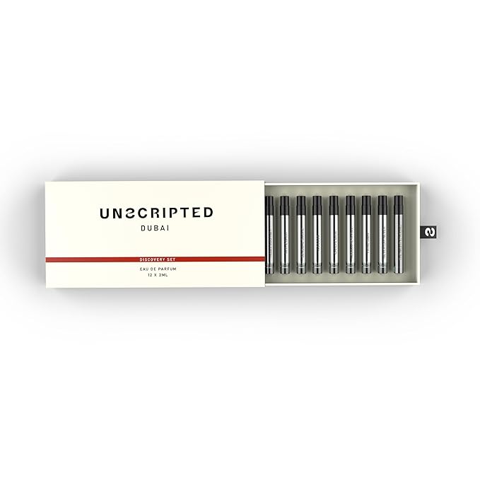 Unscripted Discovery Set - Mini Perfumes for Women and Men - Travel Size Perfume Spray Vials with Vanilla, Lavender, Sandalwood, Leather - 12 pc