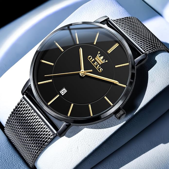 OLEVS Mens Watches Minimalist Ultra Thin Fashion Casual Analog Quartz Date Watch Waterproof Slim Simple Big Face Dress Wrist Watch Leather Band for Men