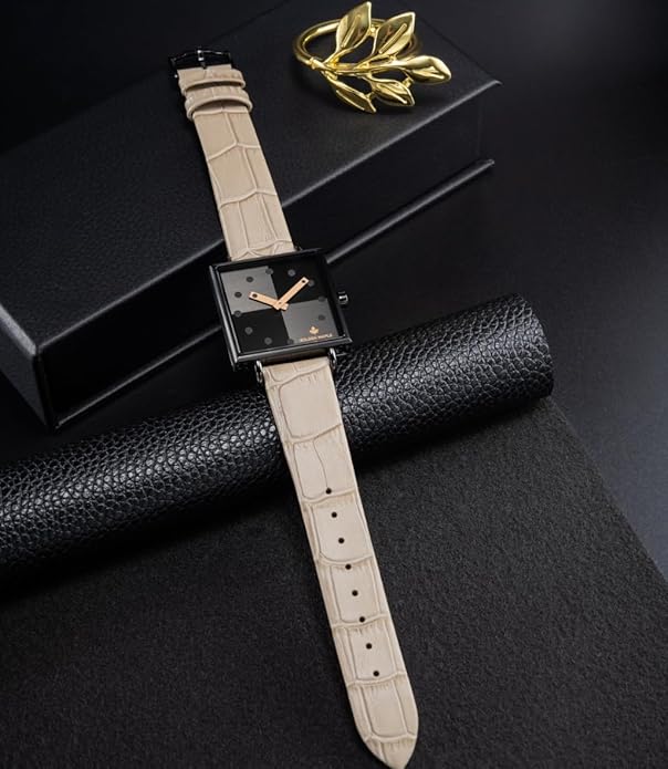 GOLDEN MAPLE Fancy Ladies Watch, Quartz Movement Watches for Women, Square Case with Leather Strap