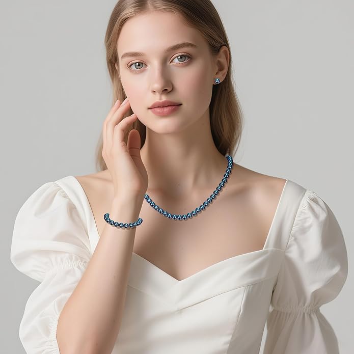 Pearl Necklace and Earring Set Include Stunning Bracelet, Pearl Jewelry Set for Women with Preserved Rose Box