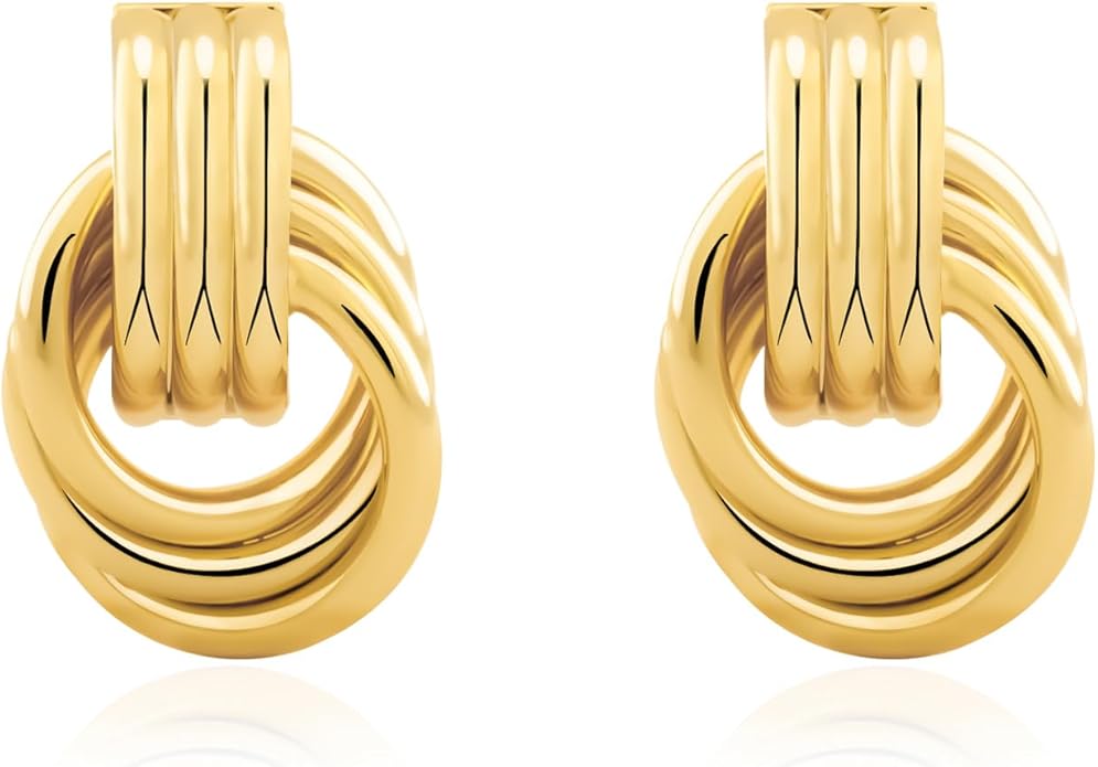 Chunky Small Knot Earrings Gold Silver Geometric Earrings for Women Dainty Gold and Silver Plated Dangle Drop Earrings Hypoallergenic and Lightweight Fashion Trendy Jewelry Gifts
