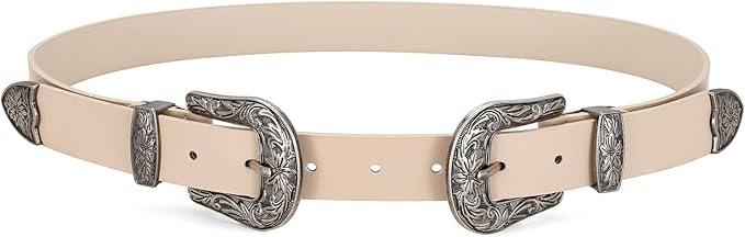 JASGOOD Double Buckle Western Belts For Woman Cowgirl Country Belt Vintage Black Leather Belt For Jeans Pants Dresses
