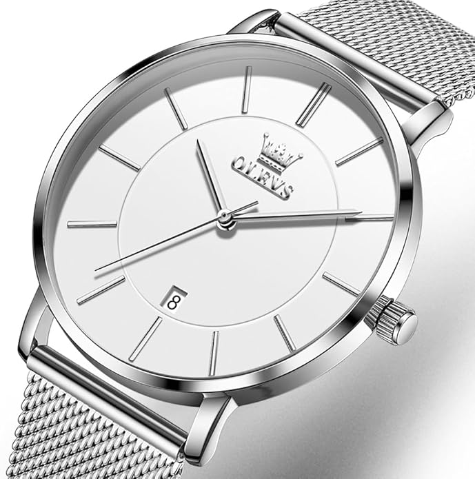 OLEVS Mens Watches Minimalist Ultra Thin Fashion Casual Analog Quartz Date Watch Waterproof Slim Simple Big Face Dress Wrist Watch Leather Band for Men