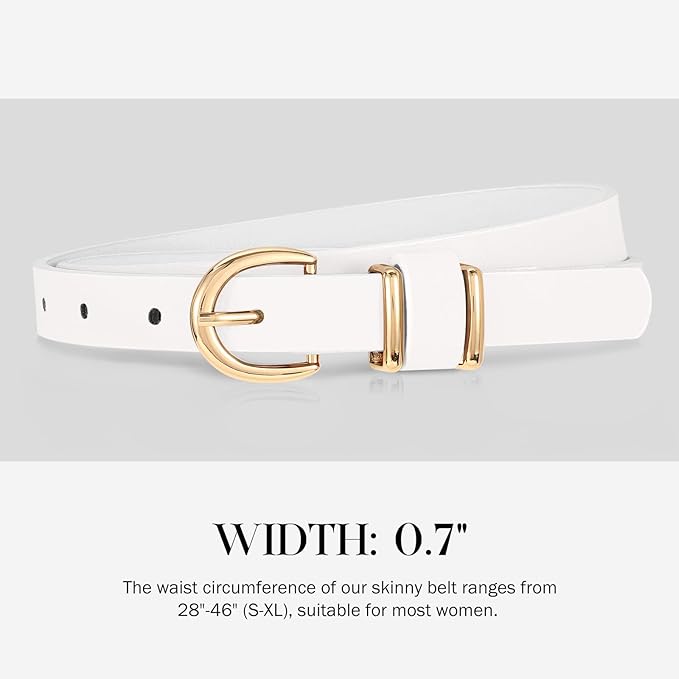 VONMELLI Womens Skinny Leather Belt Thin Waist Belts for Women Fashion Dress Jeans with Gold Buckle