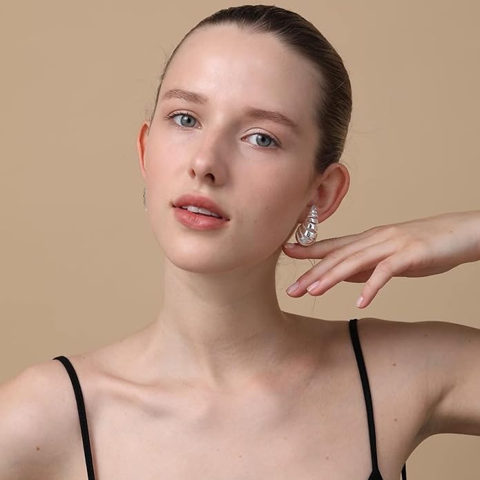 Apsvo Chunky 14K Gold Plated Hoop Earrings for Women, Lightweight Waterdrop Hollow Open Hoops, Hypoallergenic Dupes Earrings
