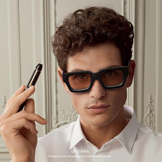 Trendy Square Sunglasses for Men Women Fashion Thick Rectangle Sun Glasses UV Protection Shades Designer Style