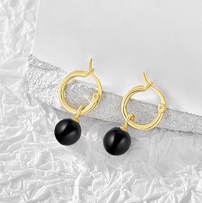 14K Gold/White Gold Plated Minimalist Pearl Hoop Earrings,Huggies Dangle Earrings Jewelry
