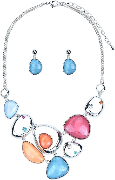 Women's Wedding Party Jewelry Enamel Leaf Rhinestone Cluster Flower Statement Necklace Dangle Earrings Set for Bridal Bridesmaids