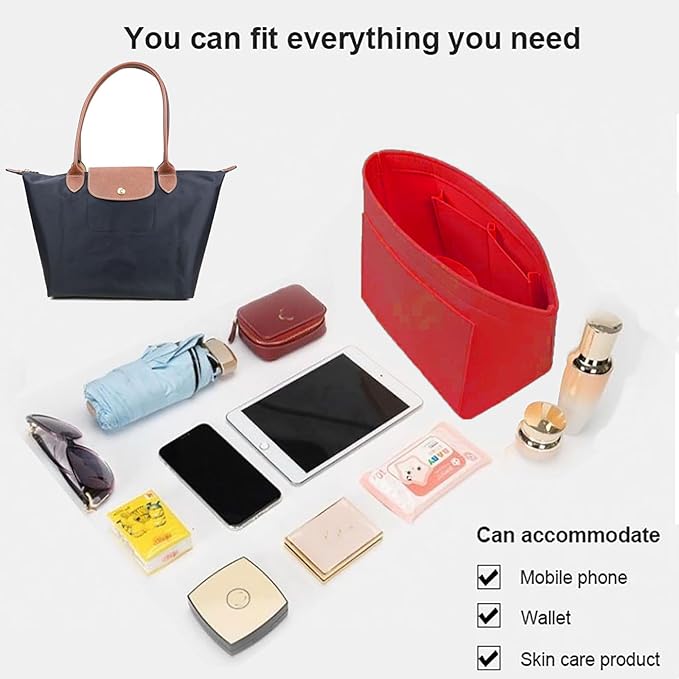 Lckaey bag Organizer Insert for Le Pliage Neo Handbags Insert Organizer1012crimson-M