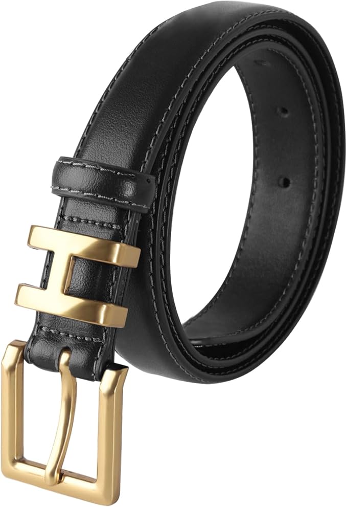 Women's Fashion Classic Metal Buckle Leather Belt with Jeans Dress