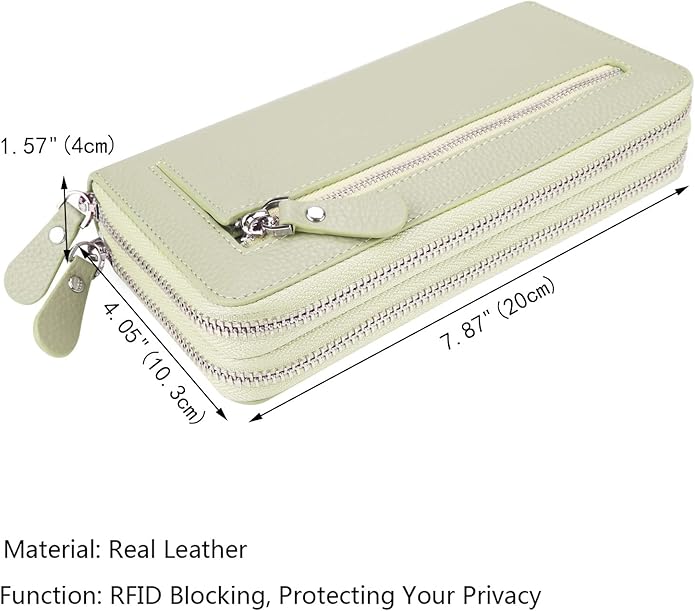 YALUXE Real Leather Zip Around Wallet RFID Blocking Wristlet Handbag Purse Clutch with Double Zipper Pockets