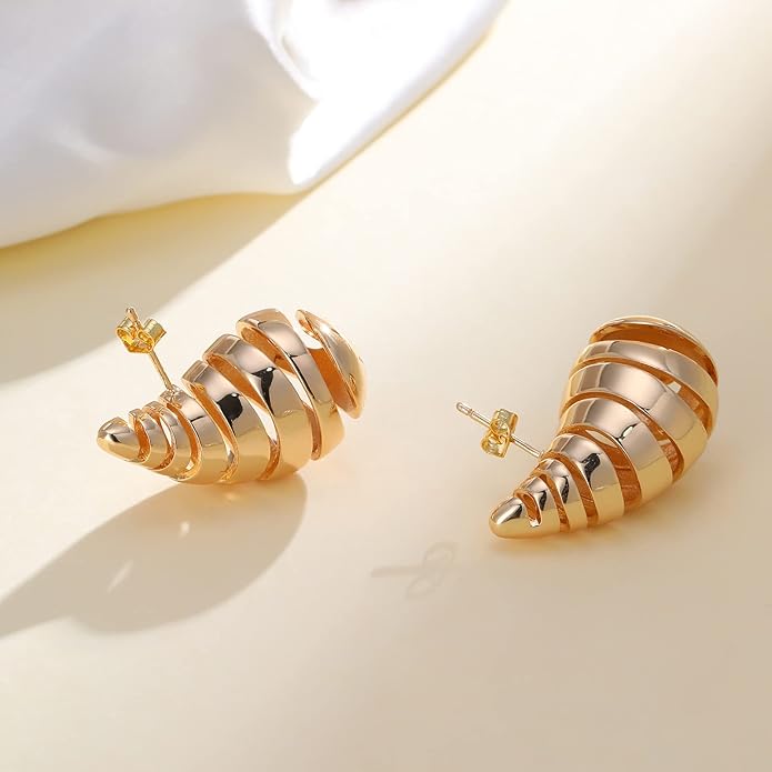 Apsvo Chunky 14K Gold Plated Hoop Earrings for Women, Lightweight Waterdrop Hollow Open Hoops, Hypoallergenic Dupes Earrings