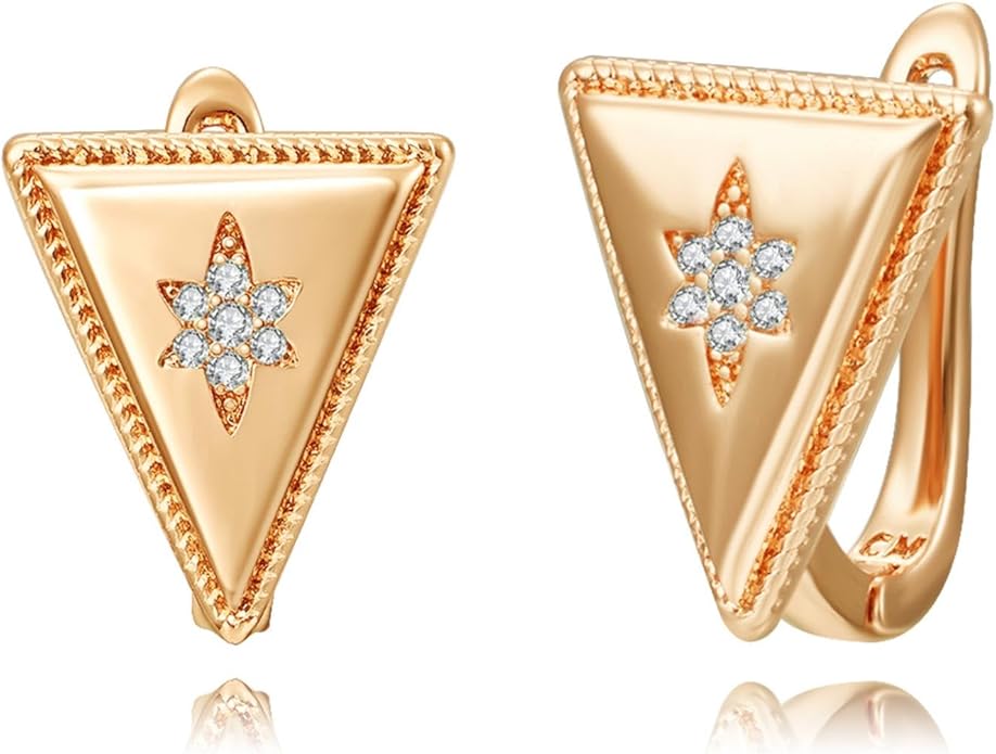 14K Gold Plated Cubic Zirconia Hoop Earrings,Three Row Diamon | Arrows | Double Row of Diamonds Huggie Earrings for Women