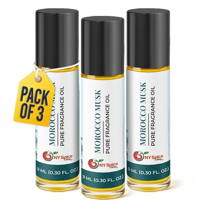 NY Spice Shop Morocco Musk Fragrance – Pack of 3 Artisan Fragrance Oil & Soft Floral Scent – Resinous Aroma Blend with Enduring Aroma Tone – Traditional Musk Perfume Oil for Personal Scent Collection