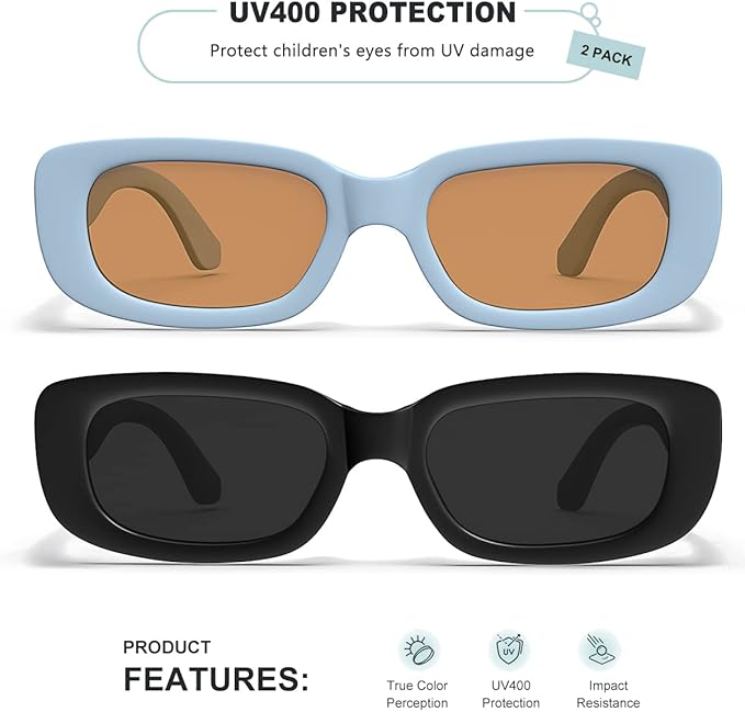 Retro Rectangle Kids Sunglasses 90’s Vintage Fashion Narrow Square Frame Glasses Shades for Girls Boys UV Protection