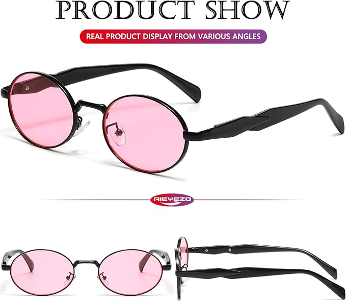 AIEYEZO Retro Oval Sunglasses for Women Men Trendy Fashion Round Sun Glasses Oval Metal Framed Shades