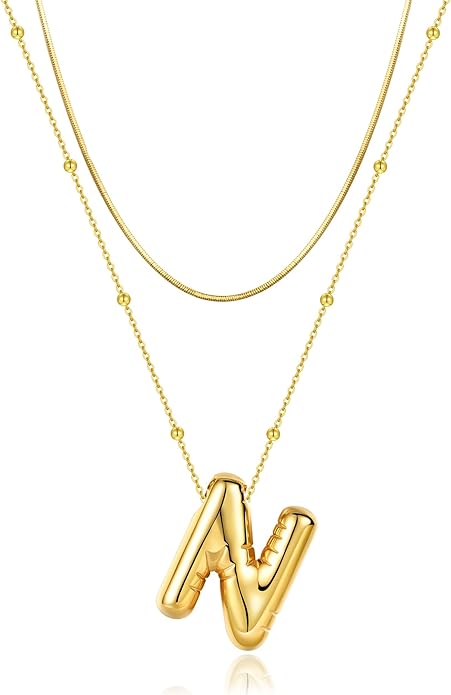 LUCA SMITH Initial Necklaces for Women, Dainty Balloon Bubble Letter, Name Letter Alphabet Pendant Layered Choker Chain Jewelry Gift