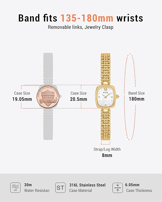 Gold Watches for Women Vintage Ladies Wrist Watches Stainless Steel Dainty Small Gold Watch with Link Removal Tools and Gift Box for Women and Love Ones