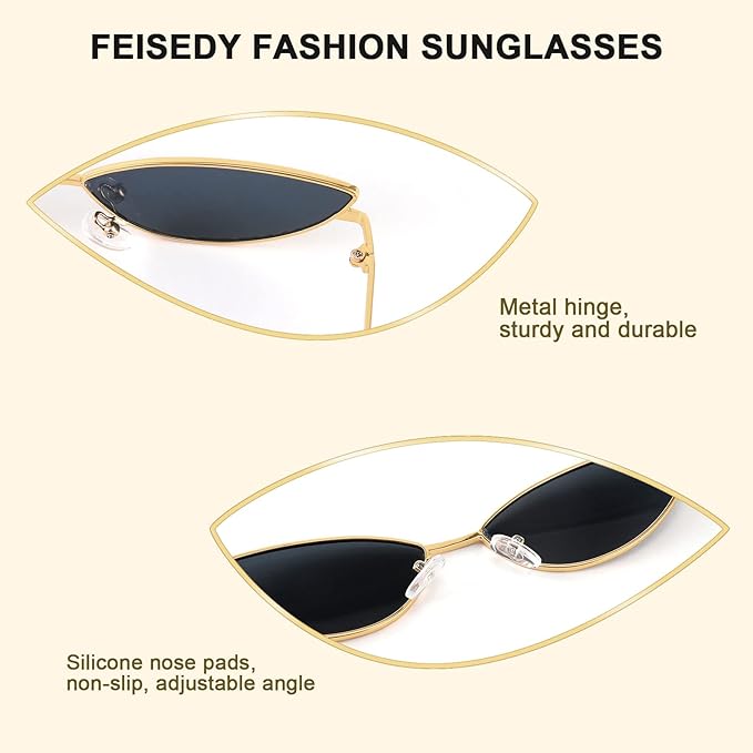 FEISEDY Fashion Designer Sunglasses Retro Small Petals Shape Arc Temple Design B2298
