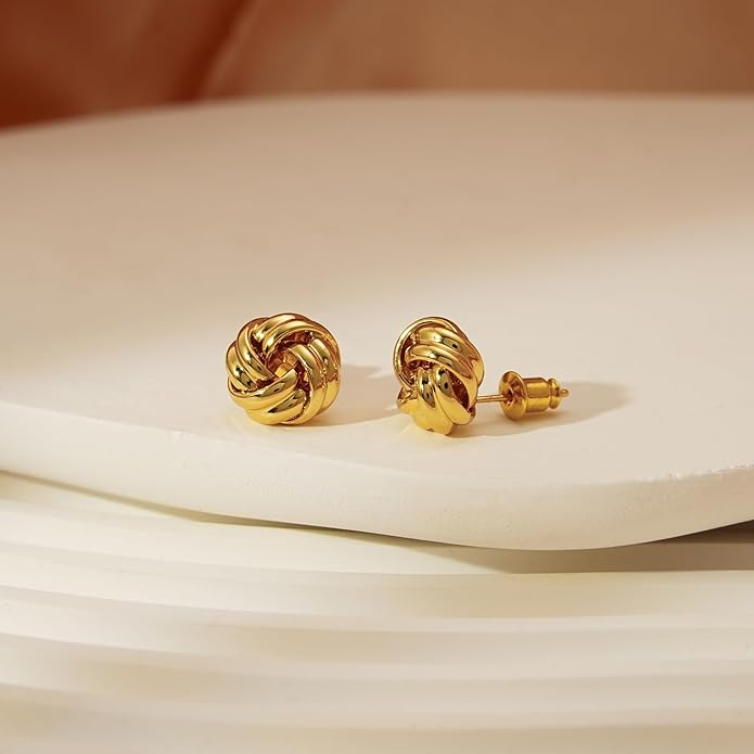Chunky Small Knot Earrings Gold Silver Geometric Earrings for Women Dainty Gold and Silver Plated Dangle Drop Earrings Hypoallergenic and Lightweight Fashion Trendy Jewelry Gifts