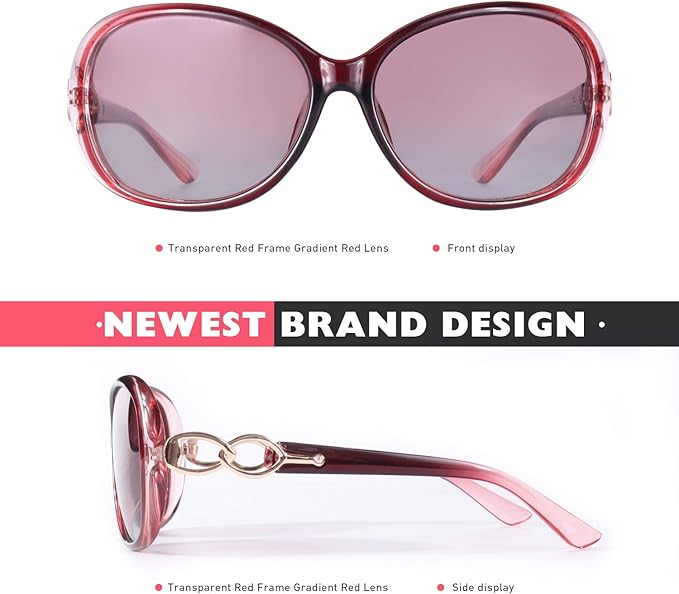 CGID Trendy Oversized Sunglasses Womens Ladies Polarized Retro Frame UV400 Shades Gradient Red
