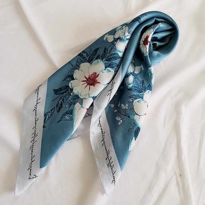 FONYVE Silk Feeling Scarf Medium Square Satin Head Scarf for Women 27.5 × 27.5 inches