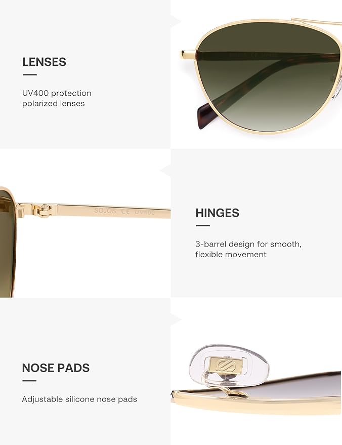 SOJOS Retro Polarized Aviator Sunglasses for Women Men Vintage 70s Style UV Protection Womens Mens Sun Glasses SJ1265