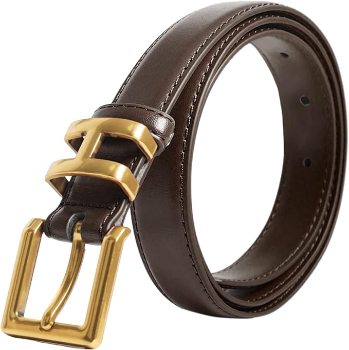 Women's Fashion Classic Metal Buckle Leather Belt with Jeans Dress