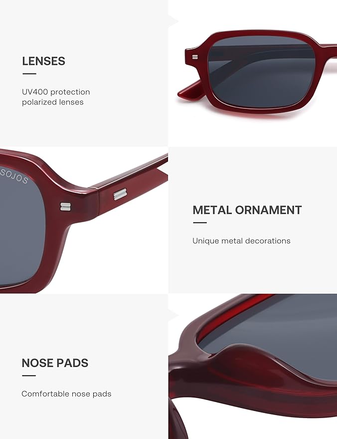 SOJOS Trendy Rectangle Polarized Sunglasses Womens Mens, Small Retro Fashion Thin Slim Square Sunnies SJ2610