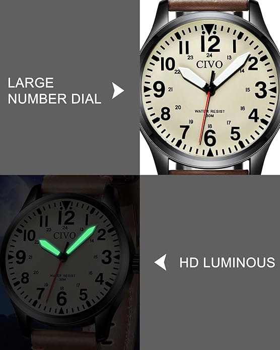 CIVO Analog Wrist Watches for Men: Waterproof Stainless Steel Mens Watches - Silver Watch with Easy Read Dial Men's Watch for Gift