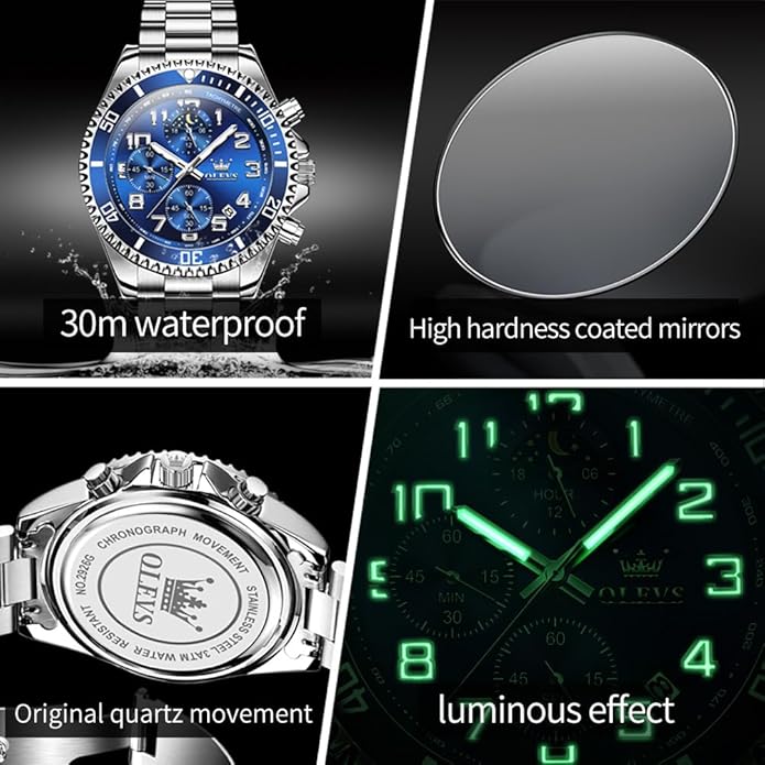 OLEVS Mens Watches Big Face Stainless Steel Waterproof Date Analog Quartz Watches Fashion BusinessWrist Watches for Men…