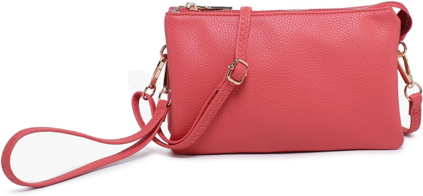 JEN & CO. Riley Small Crossbody Bags for Women Vegan Leather Wristlet Clutch Wallet Purses Handbags with 2 Straps