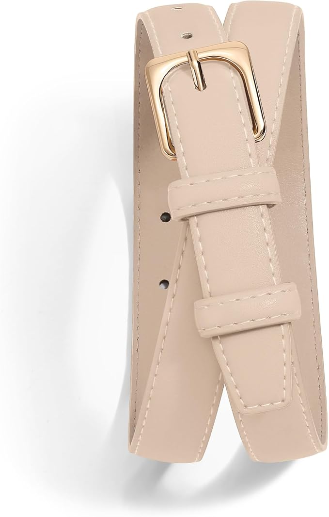 VONMELLI Womens Thin Leather Belt for Jeans Pants Dress Fashion Skinny Belt with Gold Buckle for Women