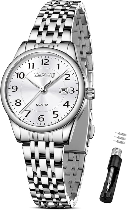 Womens Watch Fashion Dress Waterproof Silver Watches for Women Casual Easy Read Quartz Analog Women's Watch Two Tone Stainless Steel Ladies Watches with Day Date