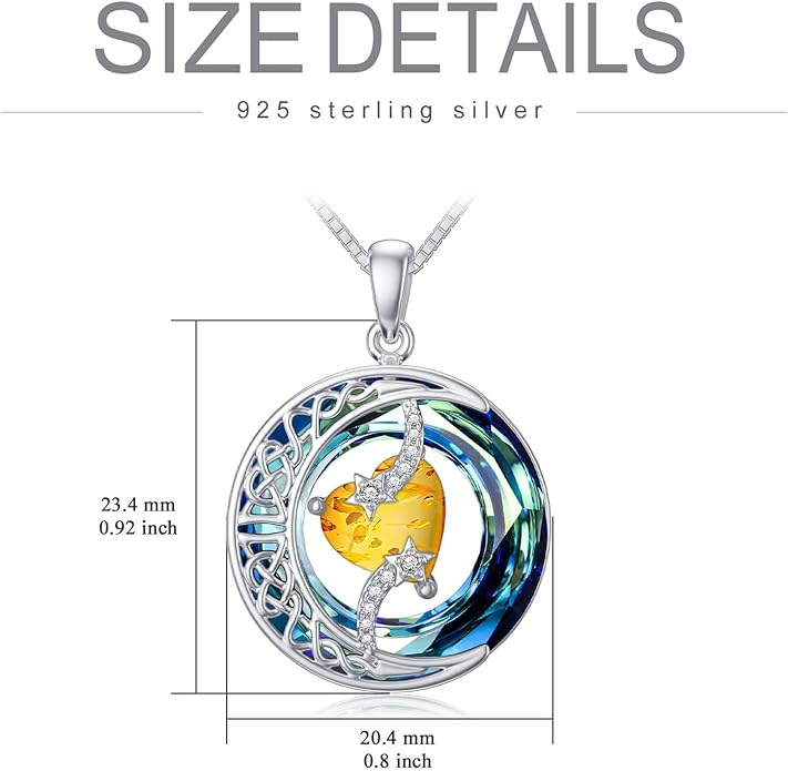 TOUPOP Birthstone Necklace 925 Sterling Silver Moon and Star Pendant with Blue Crystal Celtic Moon Jewelry Birthday Valentines Day Gifts for Women Mom Wife Her