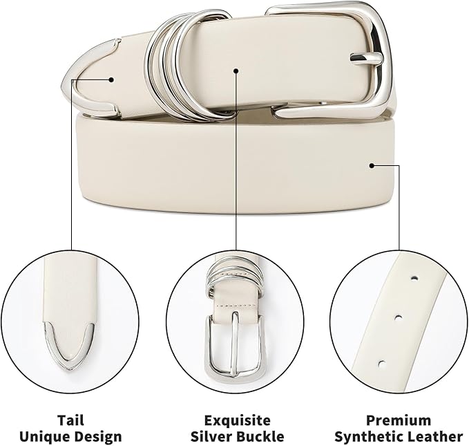 Women's Leather Belts with Gold Buckle Fashion Leather Waist Belt Elegant Ladies Belts for Jeans Dress & Casual Wear