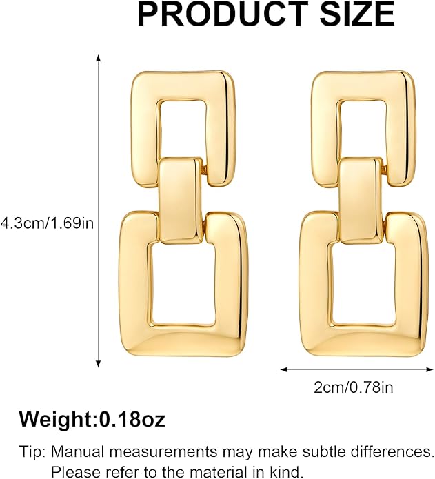 MUYAN Gold Silver Geometric Drop Dangle Earrings for Women Brushed Link Square Dangle Earrings Trendy Jewelry
