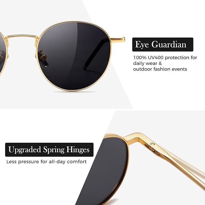 SUNGAIT Ponderable Metal Round Sunglasses for Men Women Classic Vintage Polarized Circle Sun Glasses