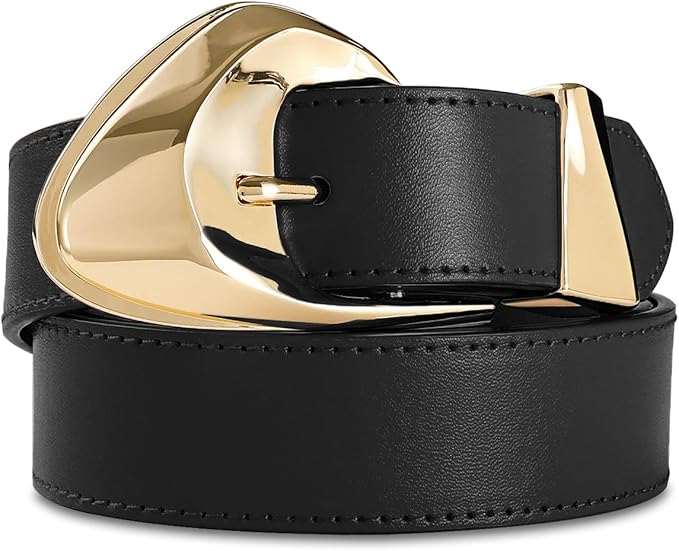 Women's Brown Belt Trend Belt with Gold Buckle Fashion Leather Waist Belt for Jeans Pants