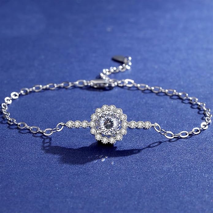 14K Gold Over S925 Sterling Silver Round Cut Women's Bracelet, 1ct D-color VVS2 Diamond Meteor Bubble Bracelets, Jewelry Piece for Everyday Wear, Valentines Day Gifts for Her