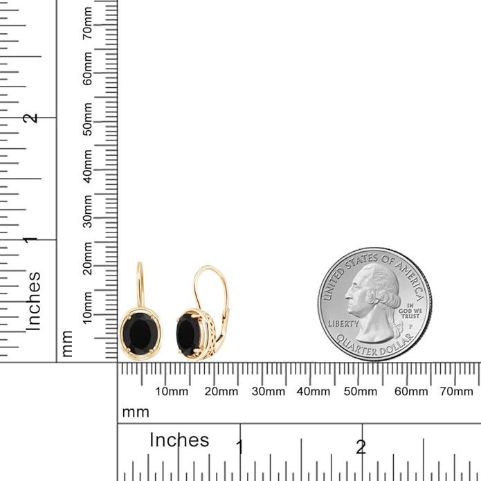 Gem Stone King 4.00 Cttw Black Onyx Dangle Earrings For Women In 18K Yellow Gold Plated Silver | Gemstone Birthstone | Oval 9X7MM