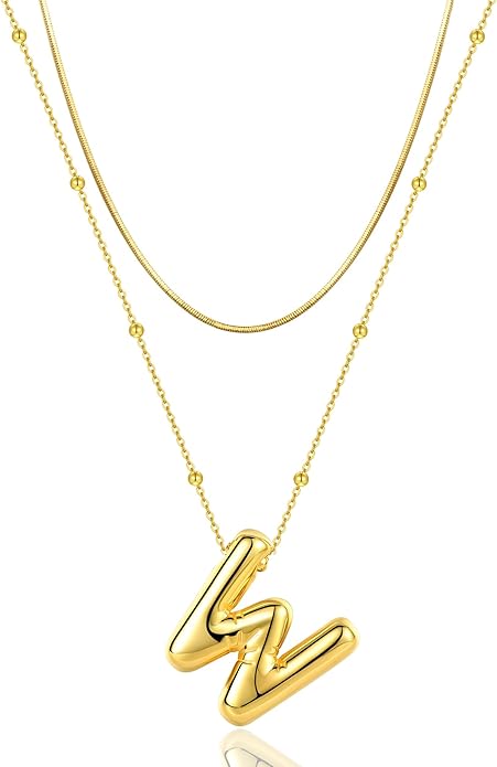 LUCA SMITH Initial Necklaces for Women, Dainty Balloon Bubble Letter, Name Letter Alphabet Pendant Layered Choker Chain Jewelry Gift
