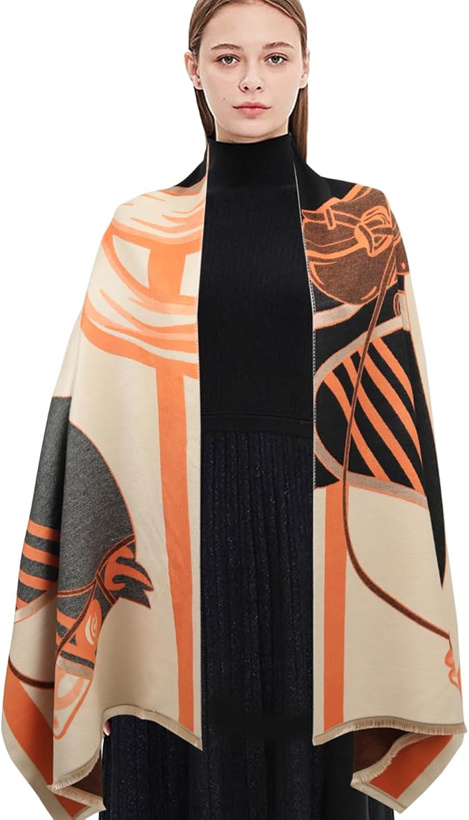 EXTREE Scarfs for Women Pashmina Silky Shawl Wrap for Evening Dressing Blanket Open Front Poncho Cape