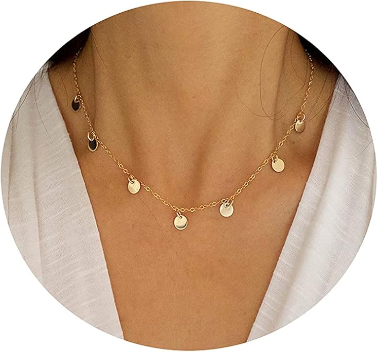 MIDEEO 14K Gold Leaf Pendant Necklaces for Women Dainty Sun Coin Choker Medallion Moon Star Necklace Minimalist Jewelry