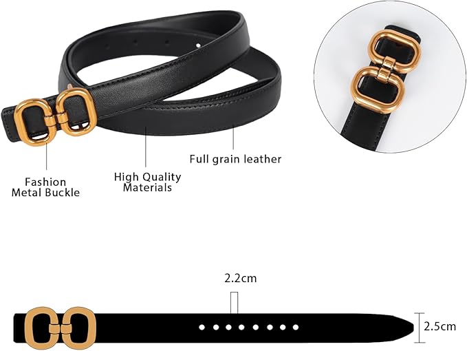 Women's Fashion Classic Metal Buckle Leather Belt with Jeans Dress