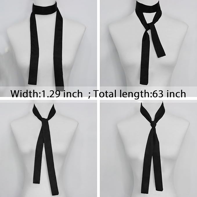 Long Satin Neckerchief Versatile Ribbon Tie Neck Scarf Solid Color Skinny Womens Tie