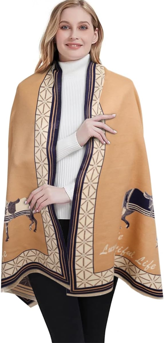 EXTREE Scarfs for Women Pashmina Silky Shawl Wrap for Evening Dressing Blanket Open Front Poncho Cape