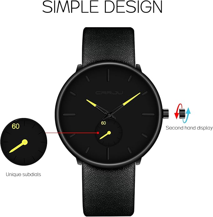 Mens Watches Ultra-Thin Minimalist Waterproof-Fashion Wrist Watch for Men Unisex Dress with Leather Band