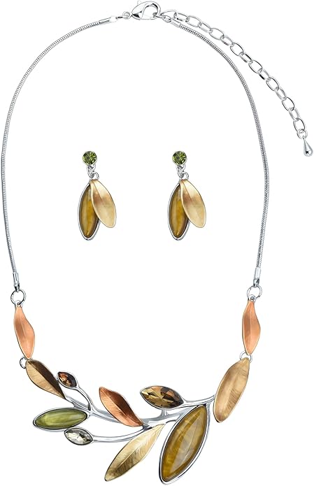 Vintage Statement Jewelry Set Leaf Floral Bohemian Boho Statement Necklace Earring Set Crystal Fashion Costume Jewelry