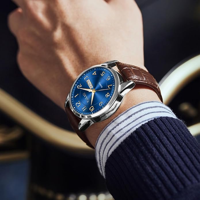 Watches for Men Luxury Analog Waterproof Classic Leather Large Face Simple Easy Read Quartz Minimalist Dress Day Date Quartz Mens Watches